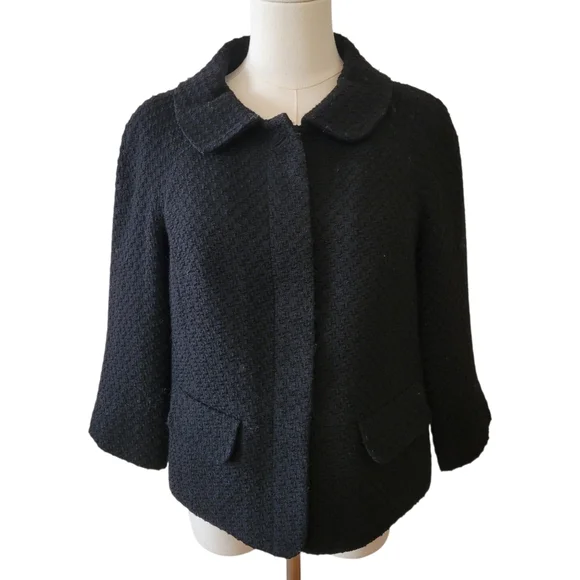 Ann Taylor Black Wool Tweed Swing Jacket Size 8 - Picture 1 of 4